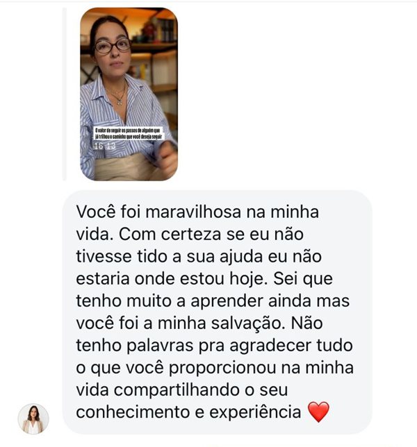 Print de mensagem da Karol para a Noelly: você foi maravilhosa na minha vida, se eu não tivesse tido a sua ajuda eu não estaria onde estou hoje